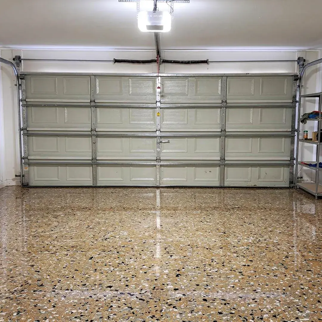 Cabin Fever (FB-127) flake polyaspartic garage floor
