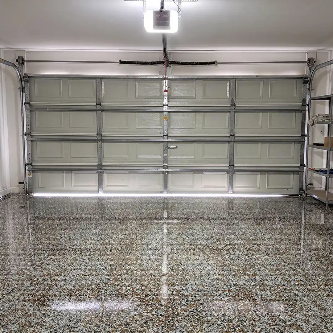Creekbed (FB-716) flake polyaspartic garage floor