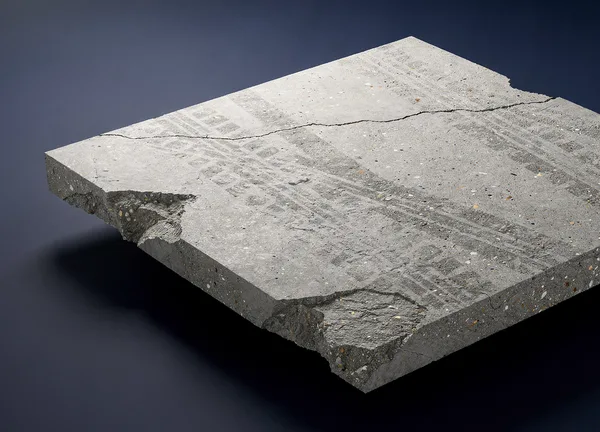 A raw, dusty residential garage slab with a hairline crack running across it, before any work.